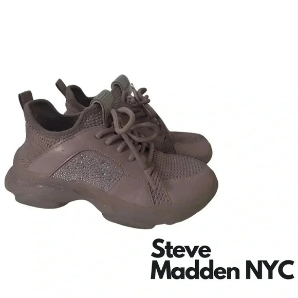 Steve Madden NYC | Dusty Rose Girls Rhinestone Sneakers  | Size 1 - Picture 1 of 7